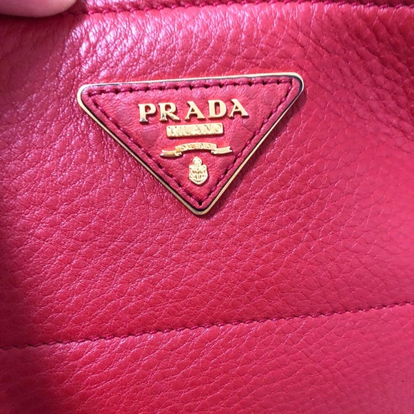 PRADA RED TOTE BAG LEATHER VGUC - - Picture 3 of 8